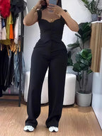 Chic Women Suit Y2k Sexy Two Piece Set Summer Sleeveless Slim Vest And Wide-leg Trouser Sets Elegant Solid Pants Women's Outfit
