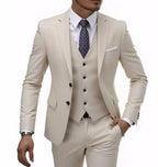 13 Color Basic Style Men's Casual Solid Color 3 Pieces Suits / Male Two Button Blazers Jacker Coat Trousers Pants Vest Waistcoat