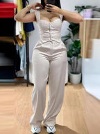 Chic Women Suit Y2k Sexy Two Piece Set Summer Sleeveless Slim Vest And Wide-leg Trouser Sets Elegant Solid Pants Women's Outfit