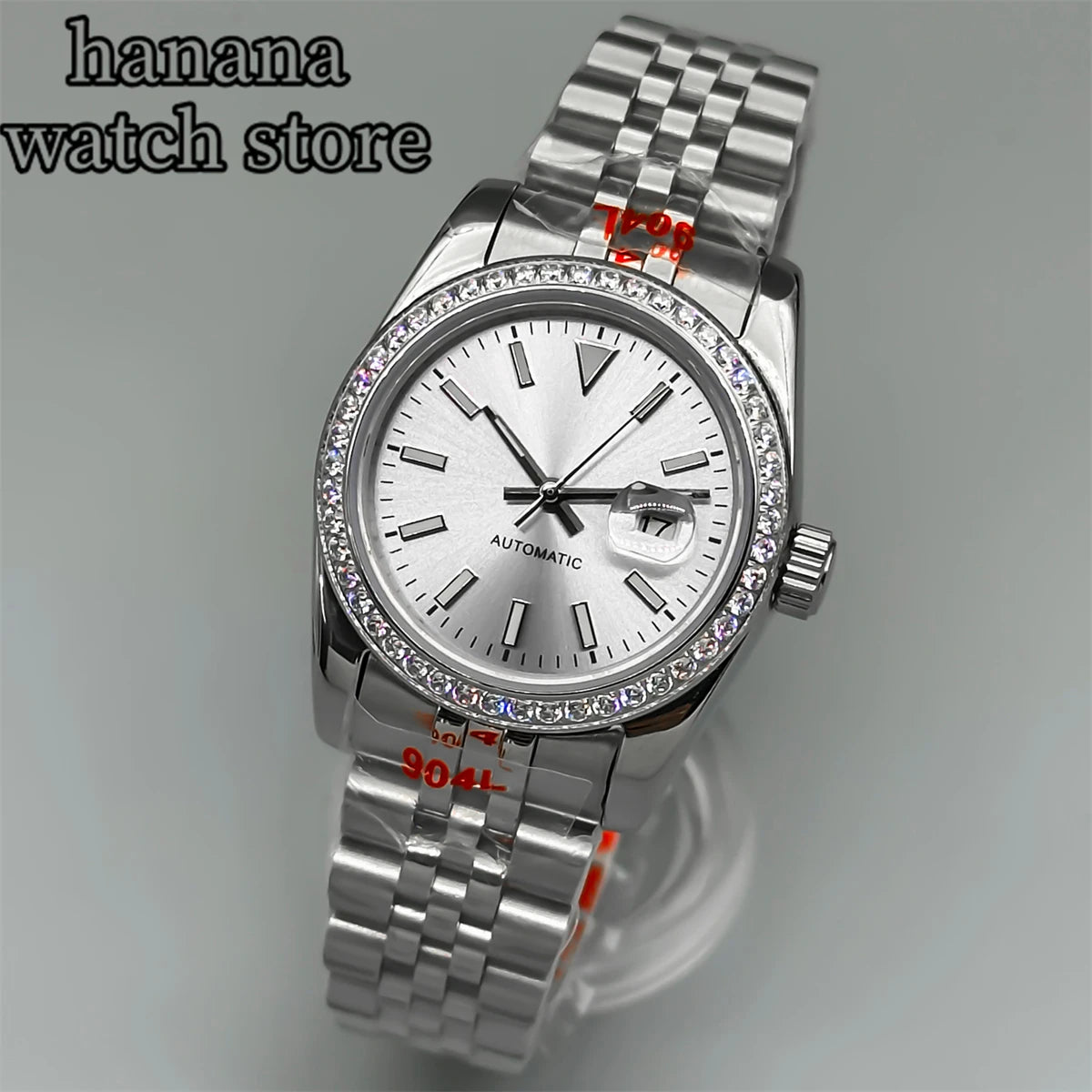 BLIGER 31mm NH05 Silver Gold Women's automatic watch with Diamond bezel Sunlit White mother-pearl dial stainless steel bracelet