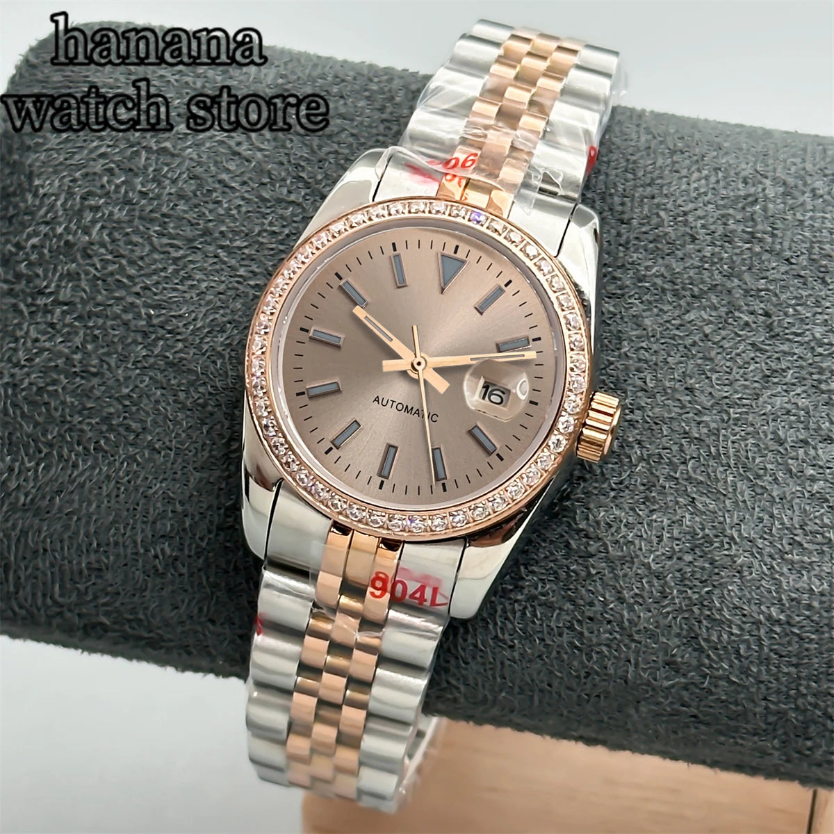 BLIGER 31mm NH05 Silver Gold Women's automatic watch with Diamond bezel Sunlit White mother-pearl dial stainless steel bracelet
