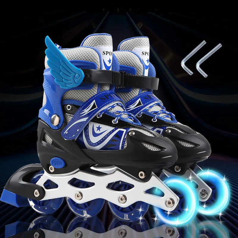 Children's the Skating Shoes Men's and Women's Adjustable Pulley Single Flash Roller Skates