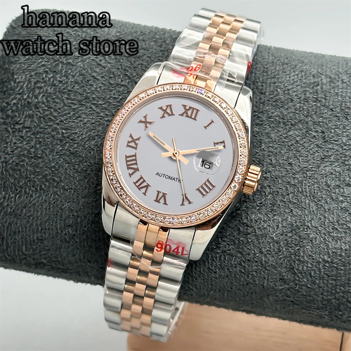 BLIGER 31mm NH05 Silver Gold Women's automatic watch with Diamond bezel Sunlit White mother-pearl dial stainless steel bracelet