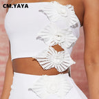 CM.YAYA Bowknot Side Women's Dress Set Strapless Crop Top and Ruffles Split Midi Maxi Long Skirt Suit Two 2 Piece Set Outfits