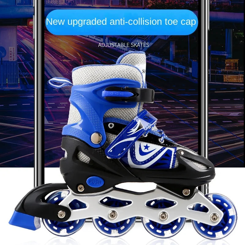 Children's the Skating Shoes Men's and Women's Adjustable Pulley Single Flash Roller Skates