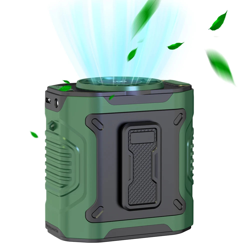 4000mAh Waist Clip Fan Rechargeable Personal Wearable Belt Clip Fan Portable Powerbank Flashlight Fan for Outdoor Camping Hiking