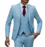 13 Color Basic Style Men's Casual Solid Color 3 Pieces Suits / Male Two Button Blazers Jacker Coat Trousers Pants Vest Waistcoat