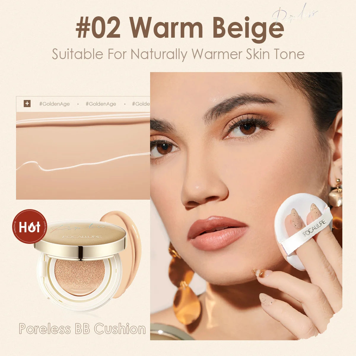 FOCALLURE Foundation Air Cushion Waterproof Matte Base Poreless High Coverage Face Cream Nutritious Smooth Foundation Makeup