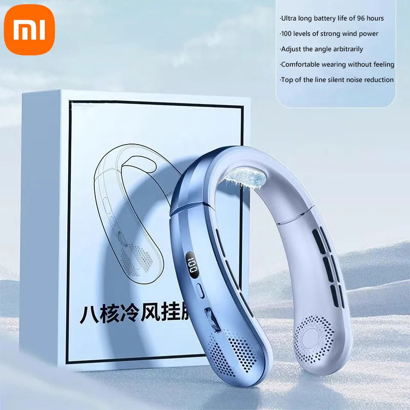 Xiaomi 8000mAh Electric Hanging Neck Fan Portable Bladeless Mini Rechargeable Mute LED Digital Display Air Cooler For Outdoor