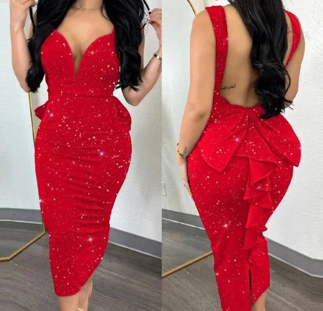 Dress for Women Streetwear Elegant Solid Color Hip Wrap Open Back Deep V High Waist Split Bodycon Dresses 2024 Spring and Summer
