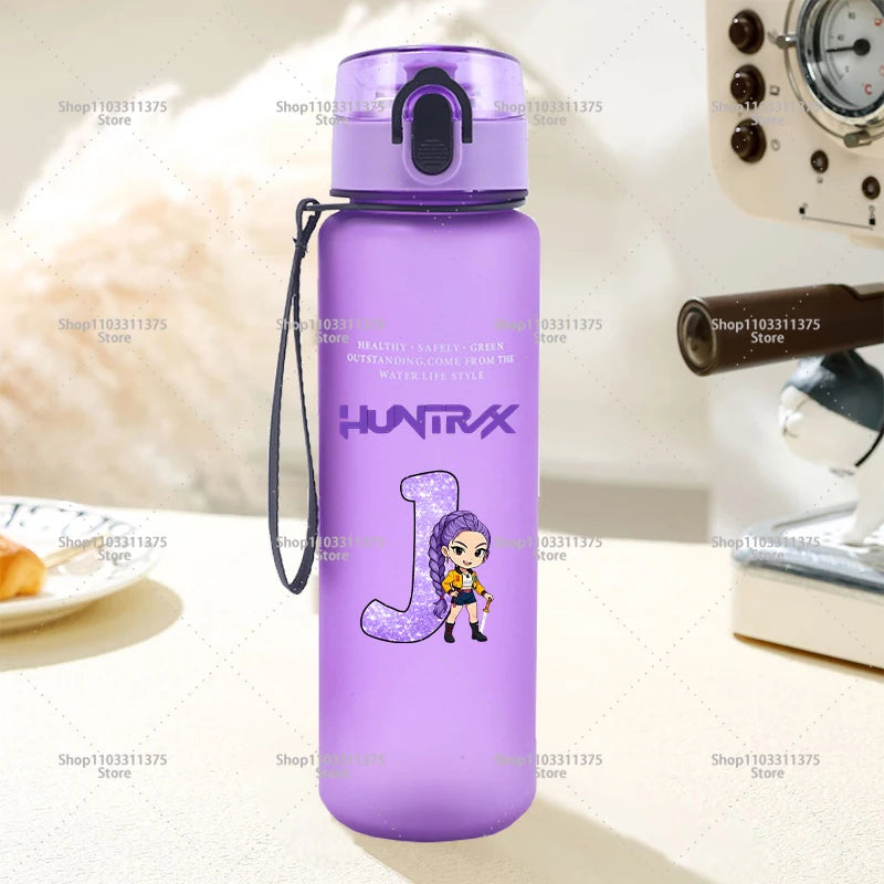650ml Move K-Pop Demon Hunters Water Bottle Cute Letter A-Z Printed Portable Fitness Drink Container Fashion Girls Birthday Gift