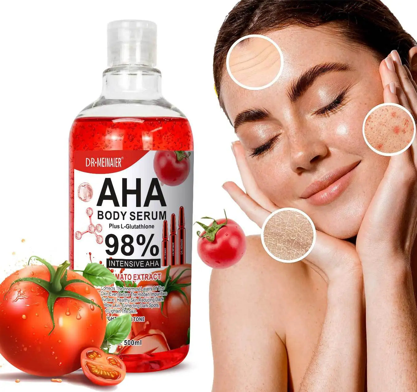 500ml Tomato Whitening Face Essence Body Lotion Mild and Firm Skin Moisturize, Repair Body for AHA Skincare Essence Water