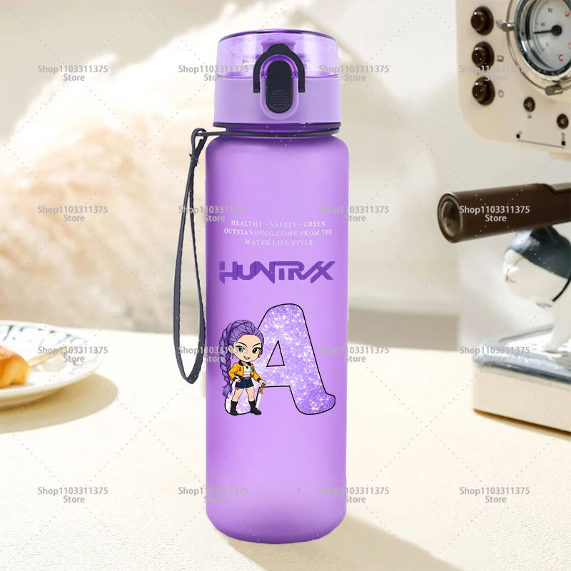 650ml Move K-Pop Demon Hunters Water Bottle Cute Letter A-Z Printed Portable Fitness Drink Container Fashion Girls Birthday Gift