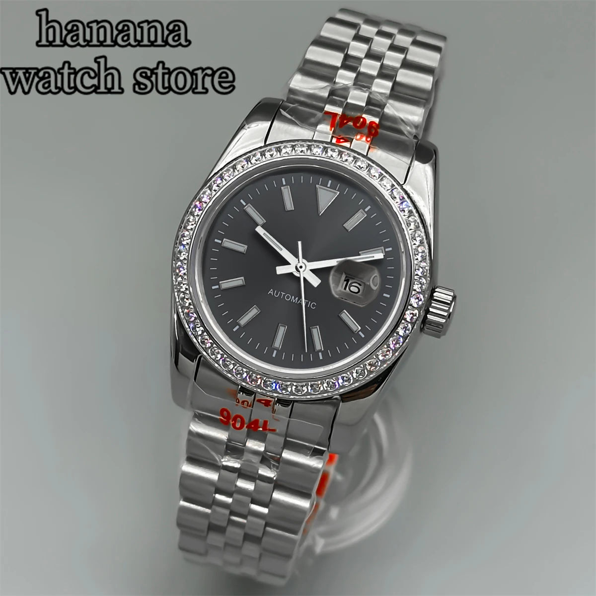 BLIGER 31mm NH05 Silver Gold Women's automatic watch with Diamond bezel Sunlit White mother-pearl dial stainless steel bracelet