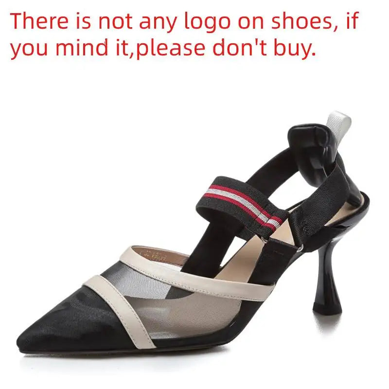 Dilalula 2025 Genuine Leather Mesh Sandals Women Covered Pointed Toe Elastic Band Thin High Heels Office Ladies Party Sandals