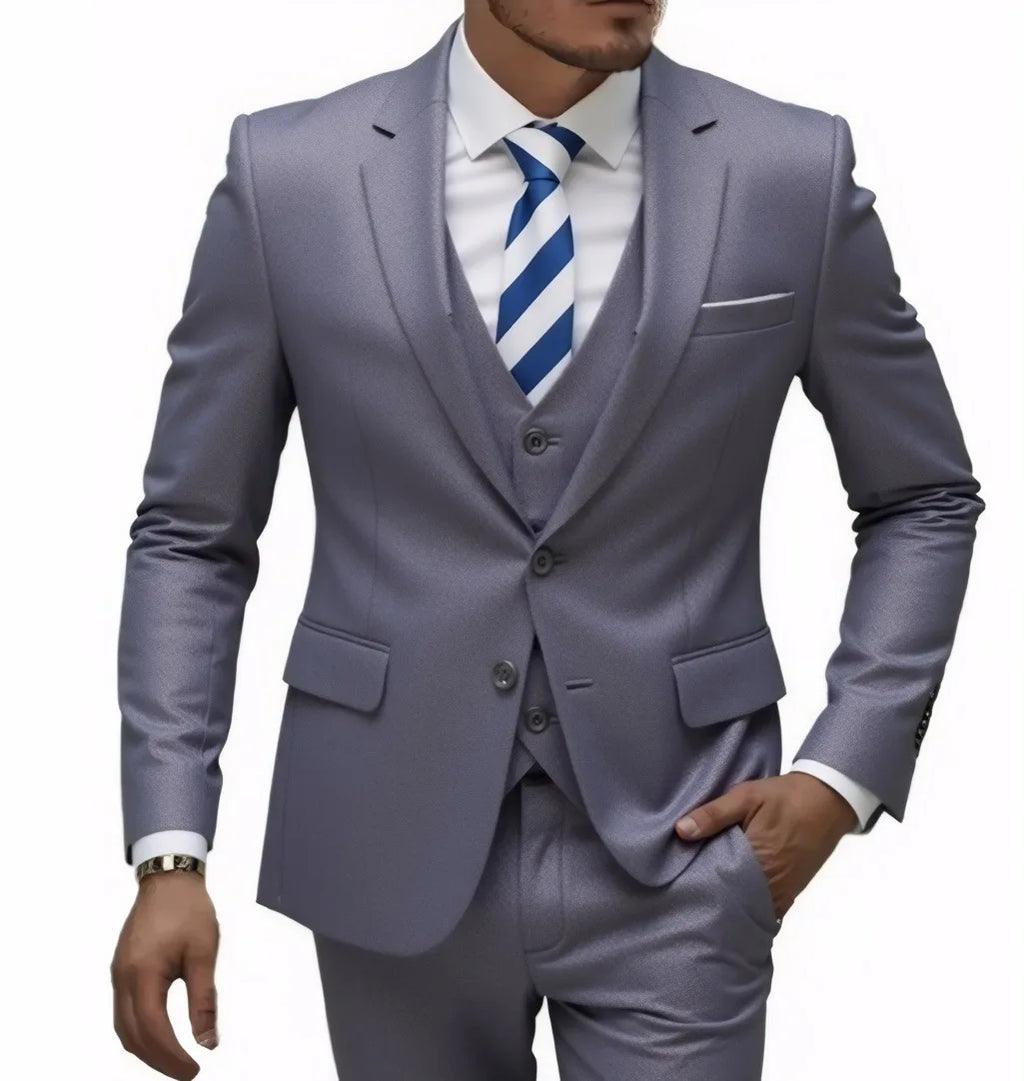 13 Color Basic Style Men's Casual Solid Color 3 Pieces Suits / Male Two Button Blazers Jacker Coat Trousers Pants Vest Waistcoat