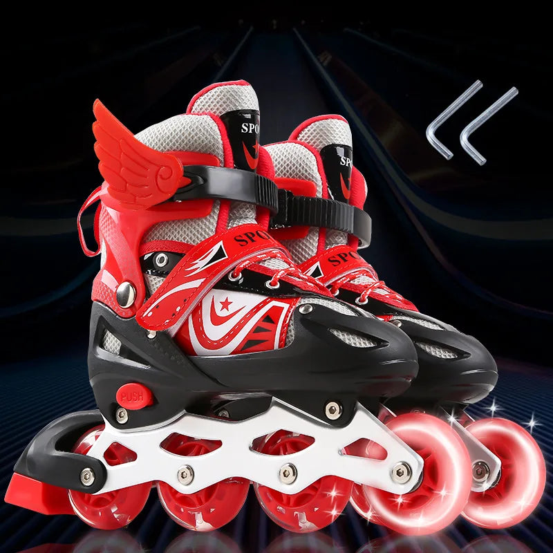 Children's the Skating Shoes Men's and Women's Adjustable Pulley Single Flash Roller Skates