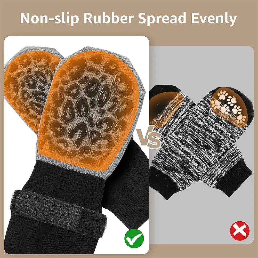 4PCS High Quality Anti-Slip Cozy Dog Socks Anti-Scratch Adjustable Band Knitted Socks Strong Grip Cotton Paw Protector Indoor