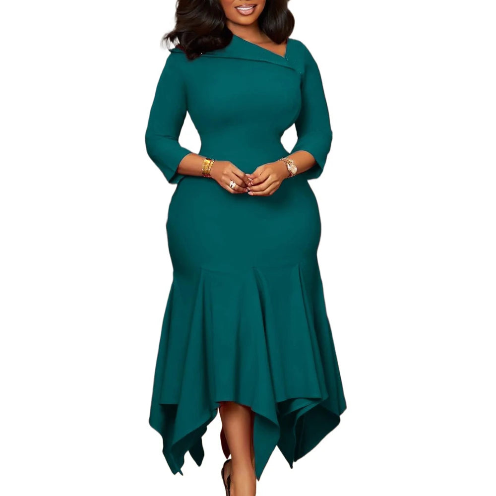 Elegant Church Dresses for Women 2025 Autumn New African Office Wear Ladies Work Business Party 3/4 Sleeves Mermaid Dress