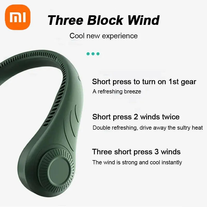 Xiaomi New Hanging Neck Fan 360 Degrees Hanging Neck Fan Portable Cooling Fan USB Bladeless Surround Air Outlet Rechargeable