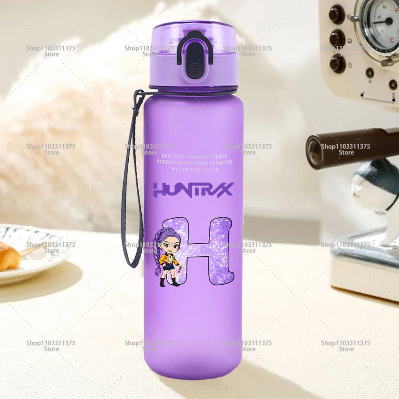 650ml Move K-Pop Demon Hunters Water Bottle Cute Letter A-Z Printed Portable Fitness Drink Container Fashion Girls Birthday Gift
