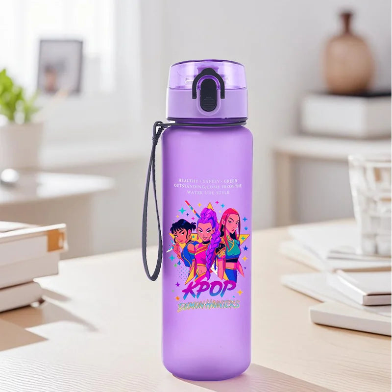 650ML KPop Demon Hunters Water Cup Trend Simple Frosted Sports Water Cup Boys Girl Portable Drop-proof Outdoor Fitness Jug Gift