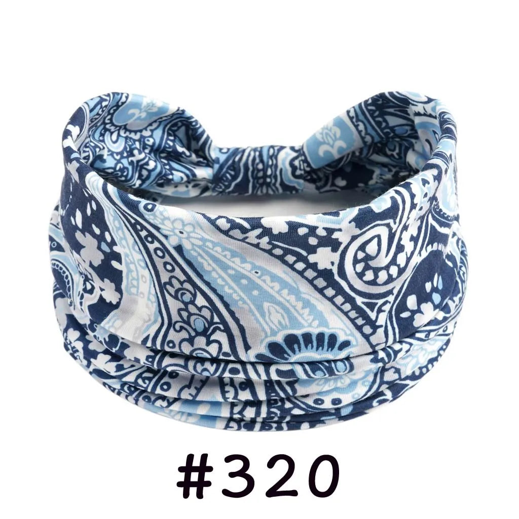 Boho Headbands for Women Knotted Wide Headwrap Turban Yoga Workout Head Bands Stretch Hiarbands Cotton Bandana Hair Accessories