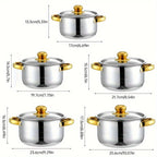 5-Piece Golden Stainless Steel Cookware Set - Durable, Multi-Purpose, Easy to Clean, Compatible with All Stoves, Non-Stick,
