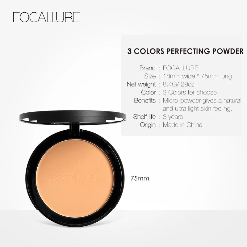 Focallure Mineral Face Pressed Powder 3 Colors Waterproof Natural Concealer Contouring Makeup Face Powder Oil Control