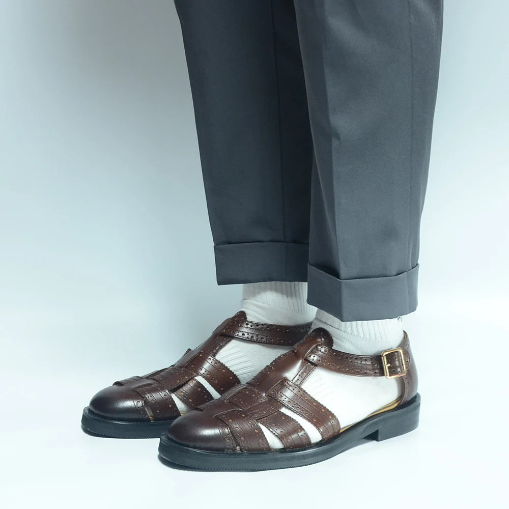 Luxury Designer Men's Summer Sandals Genuine Leather Brogue Carving Man Shoes Formal Events Social Buckle Strap Men Slippers