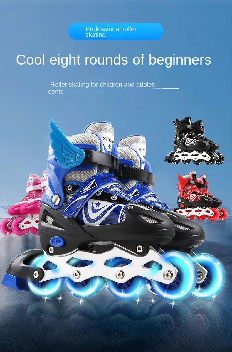 Children's the Skating Shoes Men's and Women's Adjustable Pulley Single Flash Roller Skates