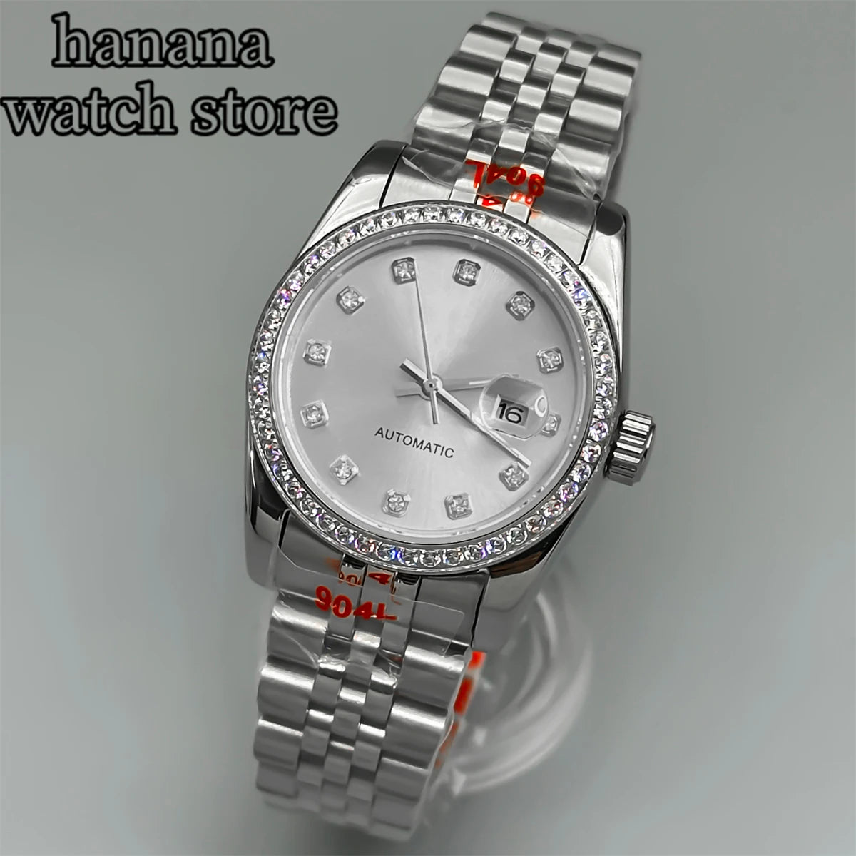 BLIGER 31mm NH05 Silver Gold Women's automatic watch with Diamond bezel Sunlit White mother-pearl dial stainless steel bracelet