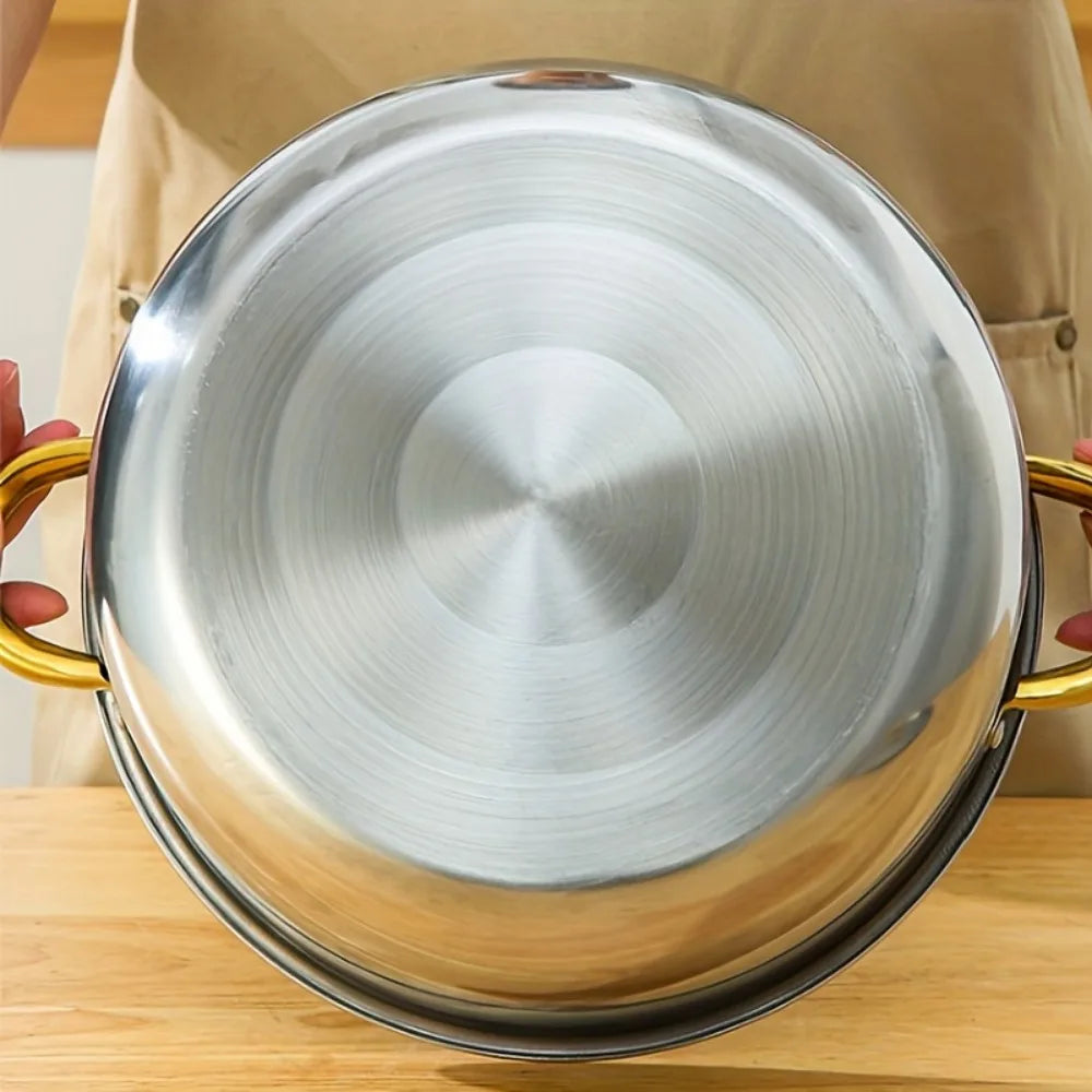 5-Piece Golden Stainless Steel Cookware Set - Durable, Multi-Purpose, Easy to Clean, Compatible with All Stoves, Non-Stick,