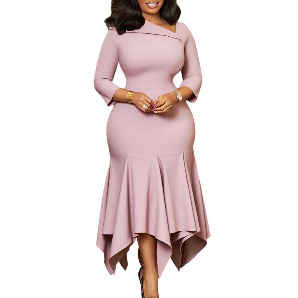 Elegant Church Dresses for Women 2025 Autumn New African Office Wear Ladies Work Business Party 3/4 Sleeves Mermaid Dress