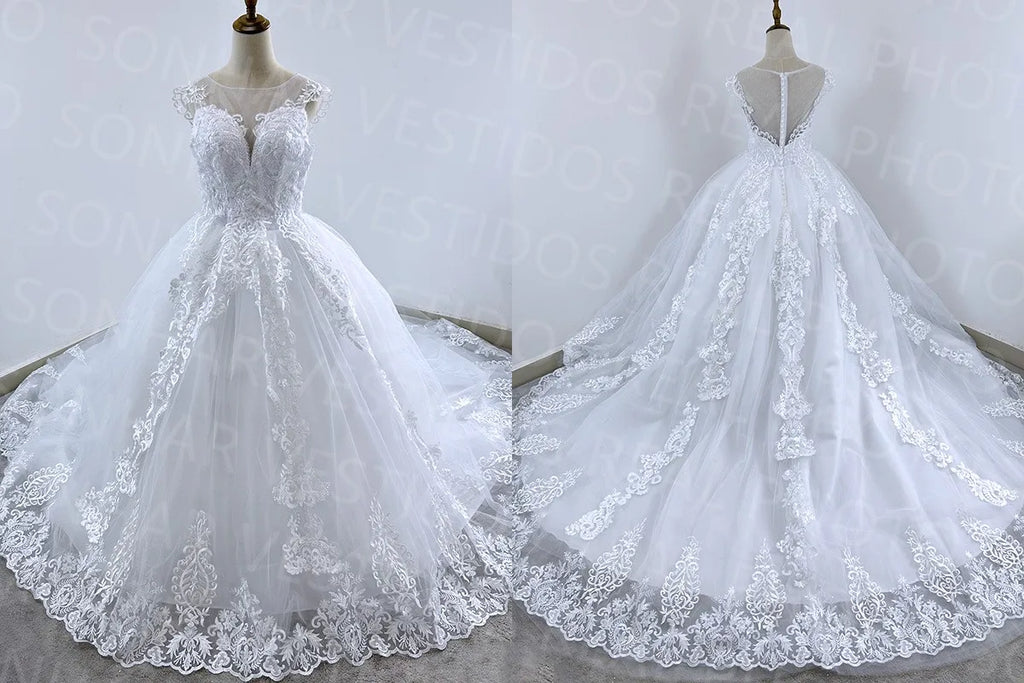 Brides Wedding Dress V-neck Luxury Lace Wedding Gown With Train Classic Ball Gown Plus Size Customized Vestido De Noiva