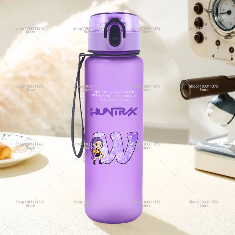 650ml Move K-Pop Demon Hunters Water Bottle Cute Letter A-Z Printed Portable Fitness Drink Container Fashion Girls Birthday Gift
