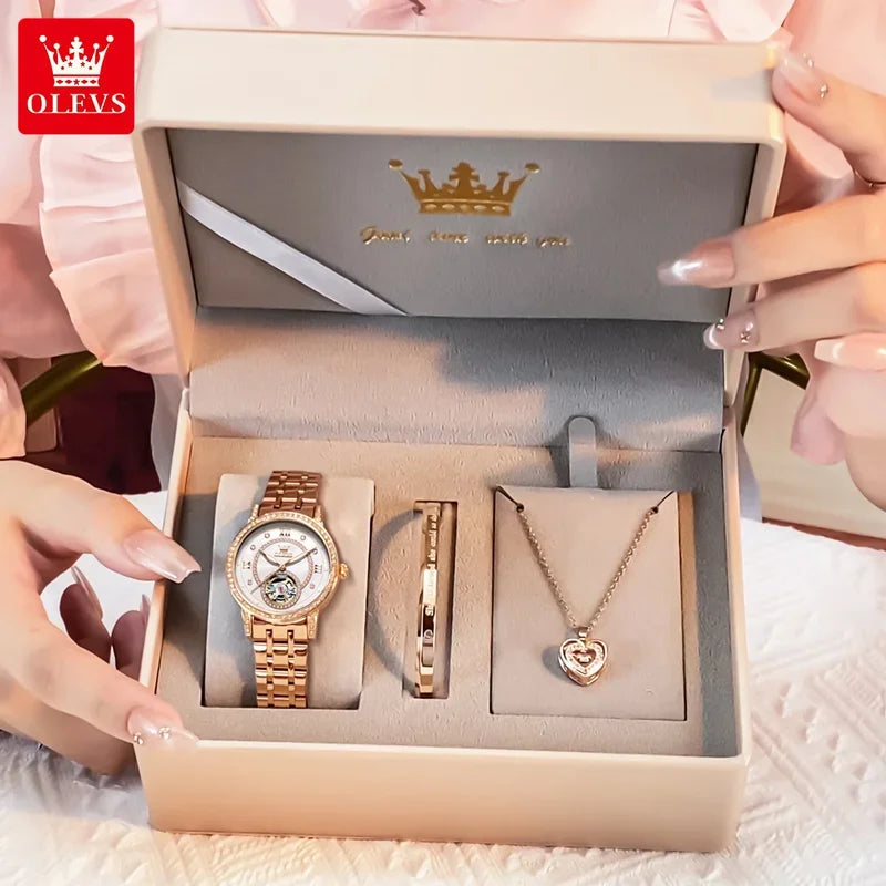 OLEVS Hollow Women's Watch Fully Automatic Mechanical Watch Luxury Diamond Inlaid Starry Sky Elegant Women's Brand Watch  7036