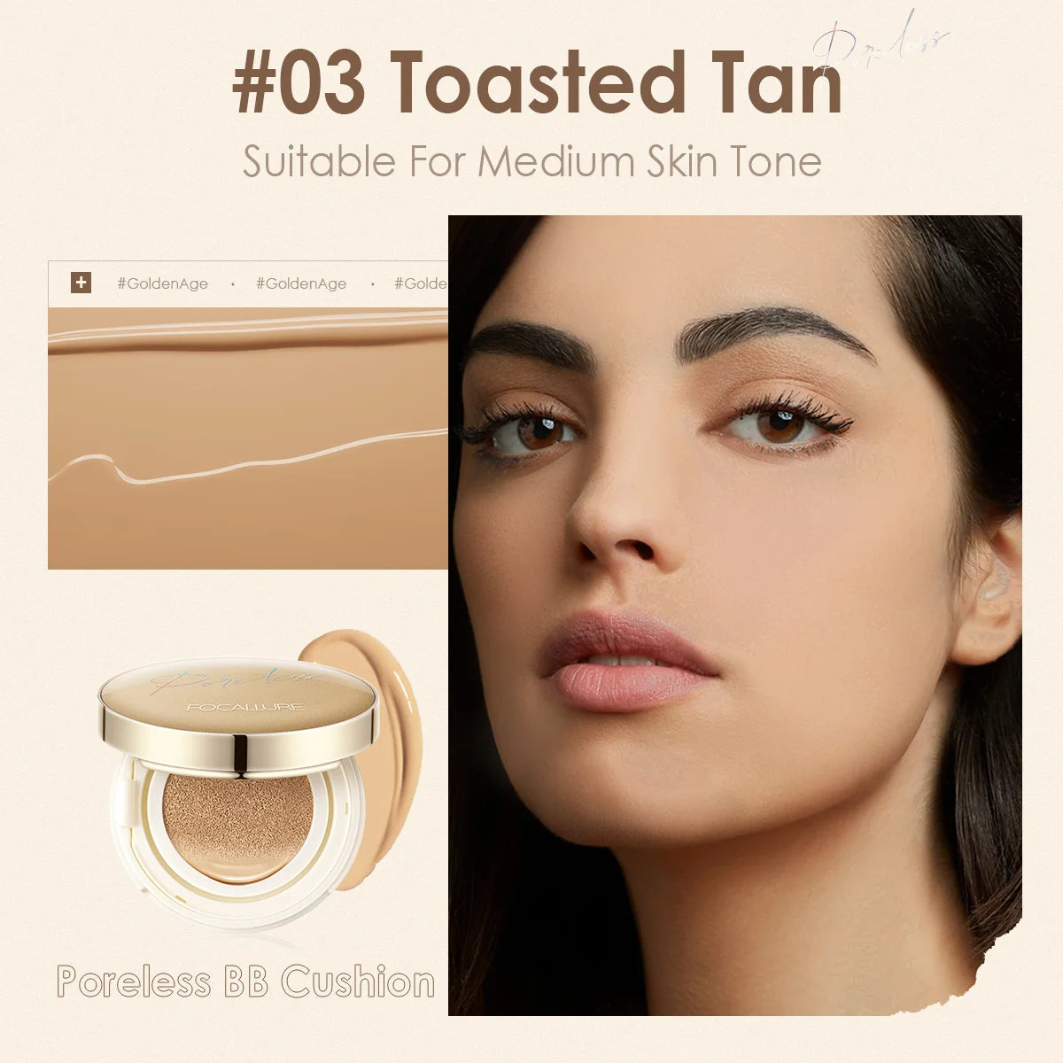 FOCALLURE Foundation Air Cushion Waterproof Matte Base Poreless High Coverage Face Cream Nutritious Smooth Foundation Makeup