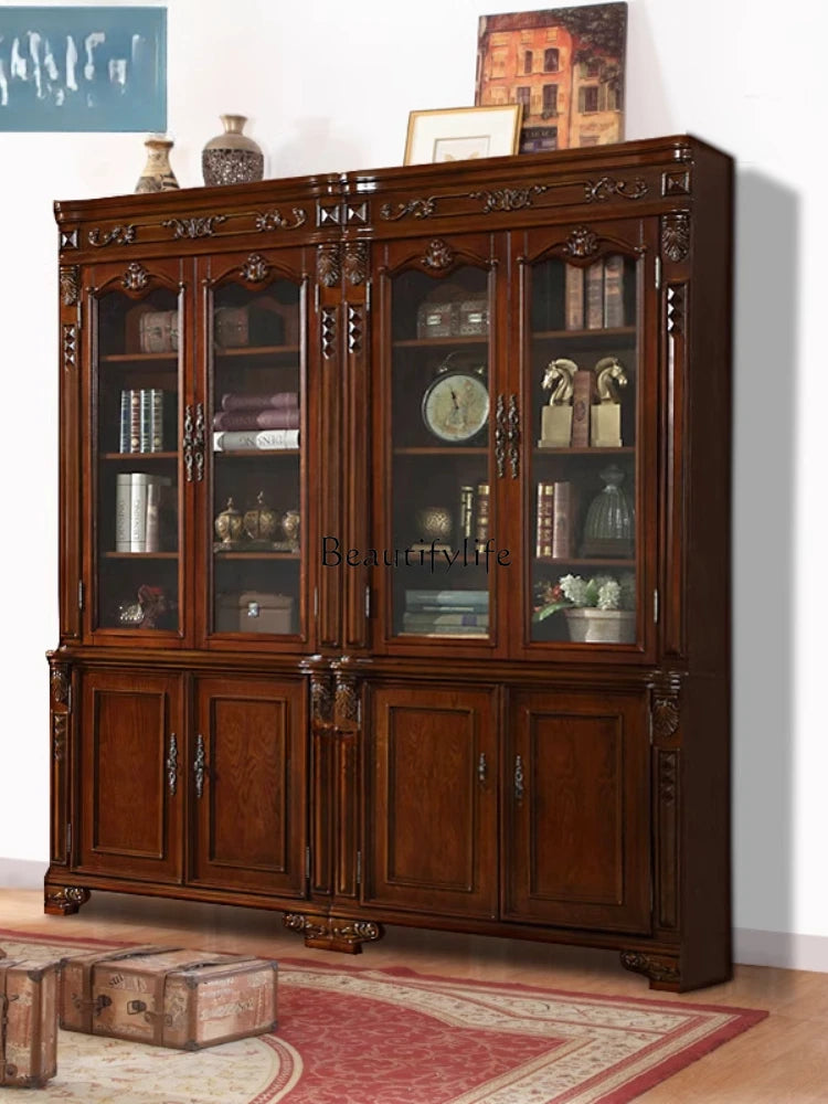 *European solid wood American free combination book all solid wood glass door display case