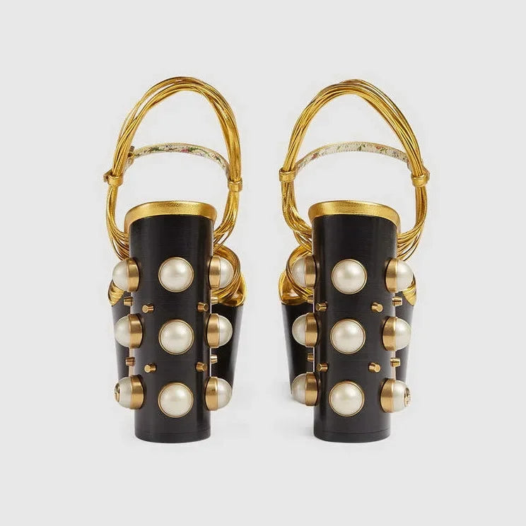 Luxury Brand Women's Summer Fashion Metal Platform Sandals Large 34-42 Super High Heel Thick Bottom Rivet Party Women's Shoes