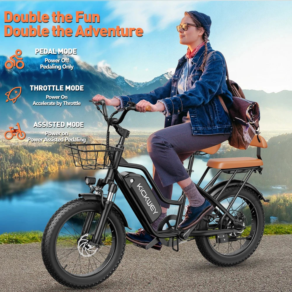Electric Bike for Adults，20'' 1500W Peak Ebike, Up to 50 Miles 32MPH Electric Mountain Bike with 48V 20AH Removable Battery