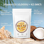 180/300 Vitamin D3 K2 Capsules with Coconut Oil - Vitamin D3 10000 iu Plus K2 (ML-7) 200 mcg, 300 Virgin Coconut Oil Softgels