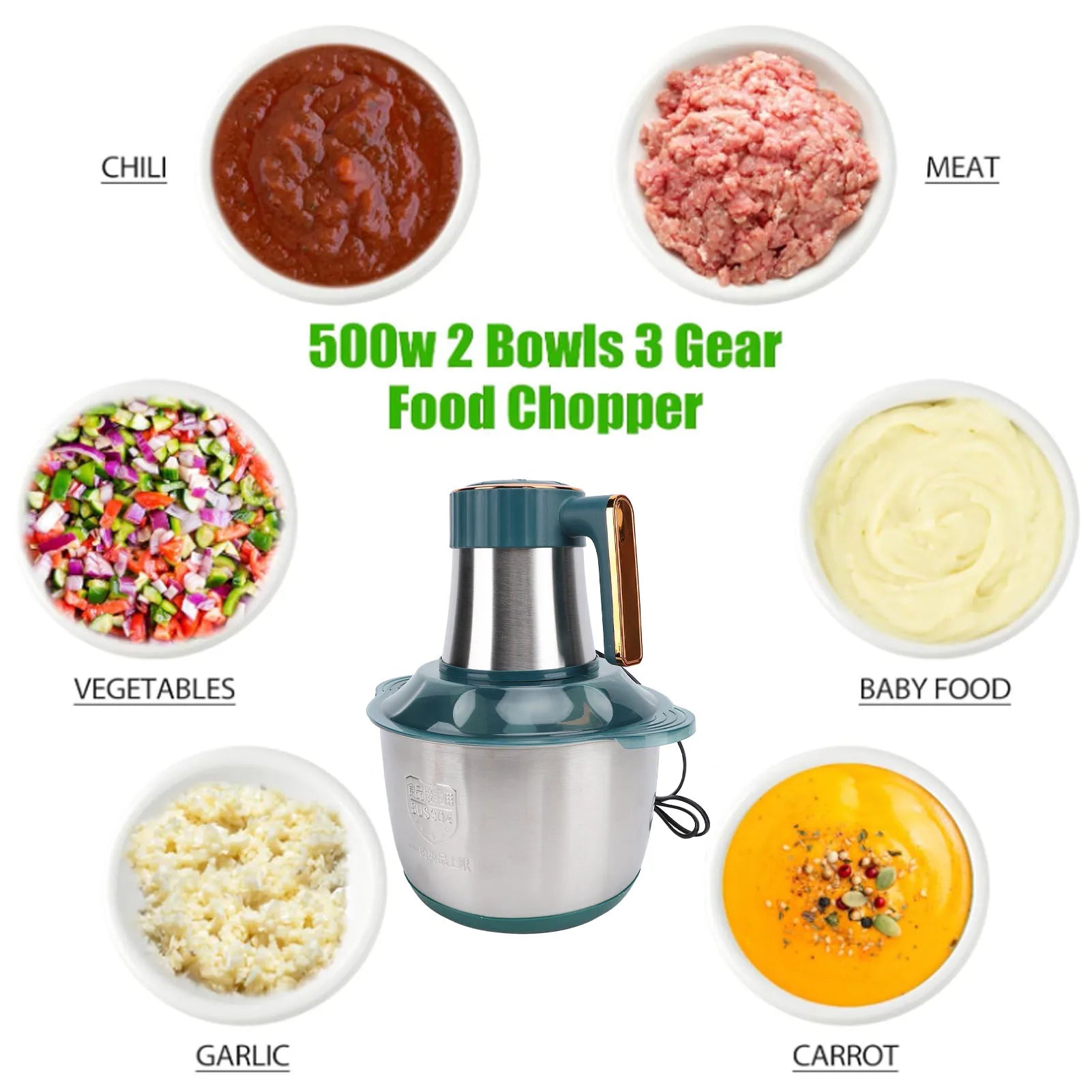 Electric Meat Grinder 500W 5L Stainless Steel Multifunctional Food Processor Meat Blender for Vegetables Fruits and Nuts