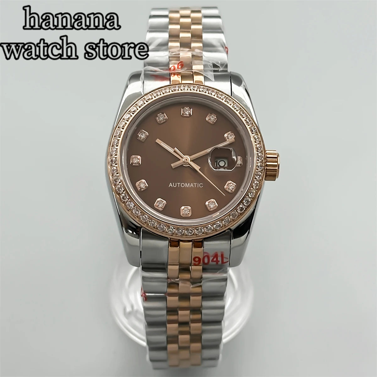 BLIGER 31mm NH05 Silver Gold Women's automatic watch with Diamond bezel Sunlit White mother-pearl dial stainless steel bracelet