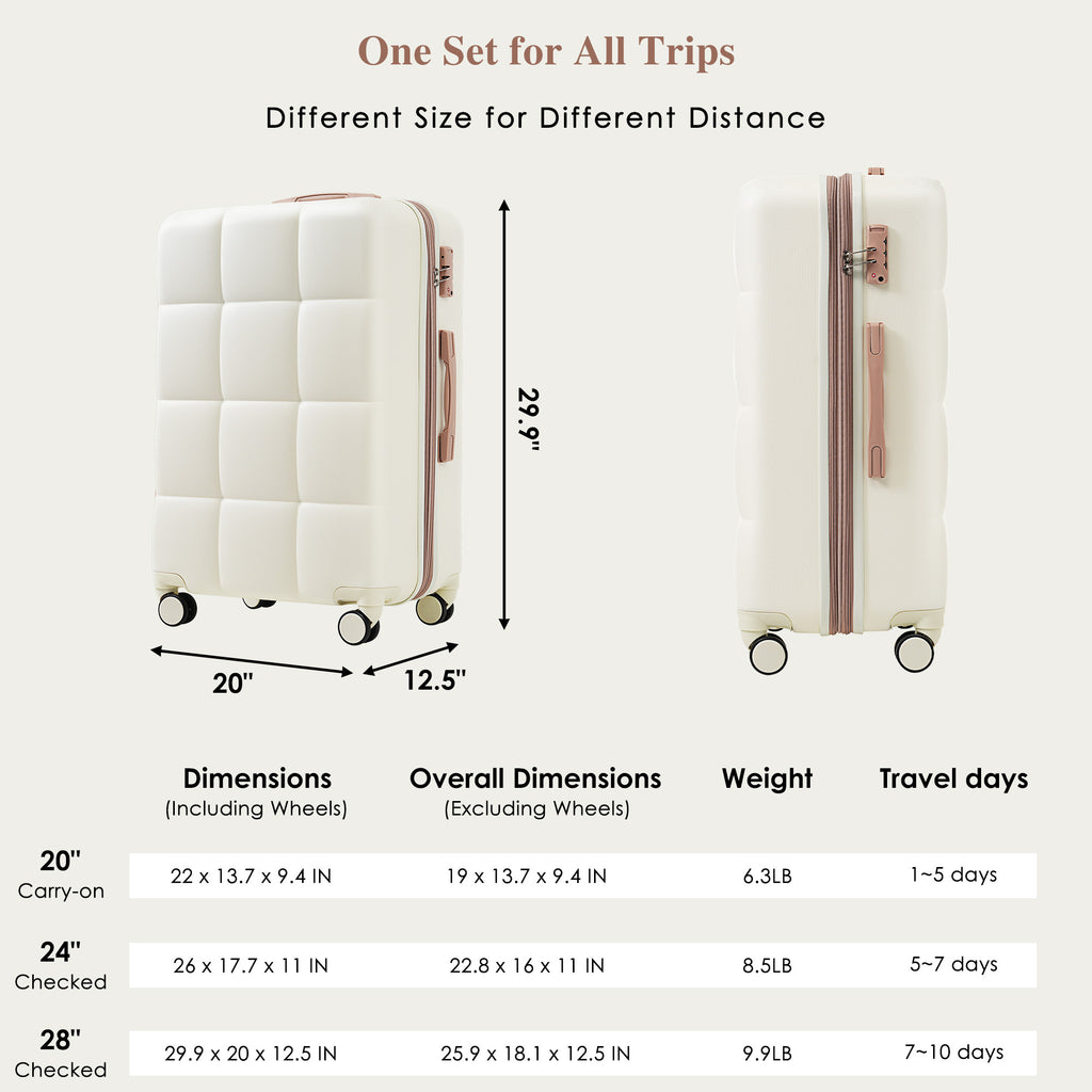 4-piece Suitcase Set With USB Port, Expandable ABS Durable Suitcase With Travel Bag, Cup Holder, With Spinner Wheels, Beige