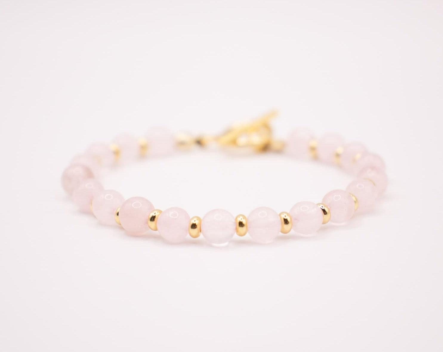 CIRCE | Bracelet in Rose Quartz and 18-carat Gold-plated stainless steel