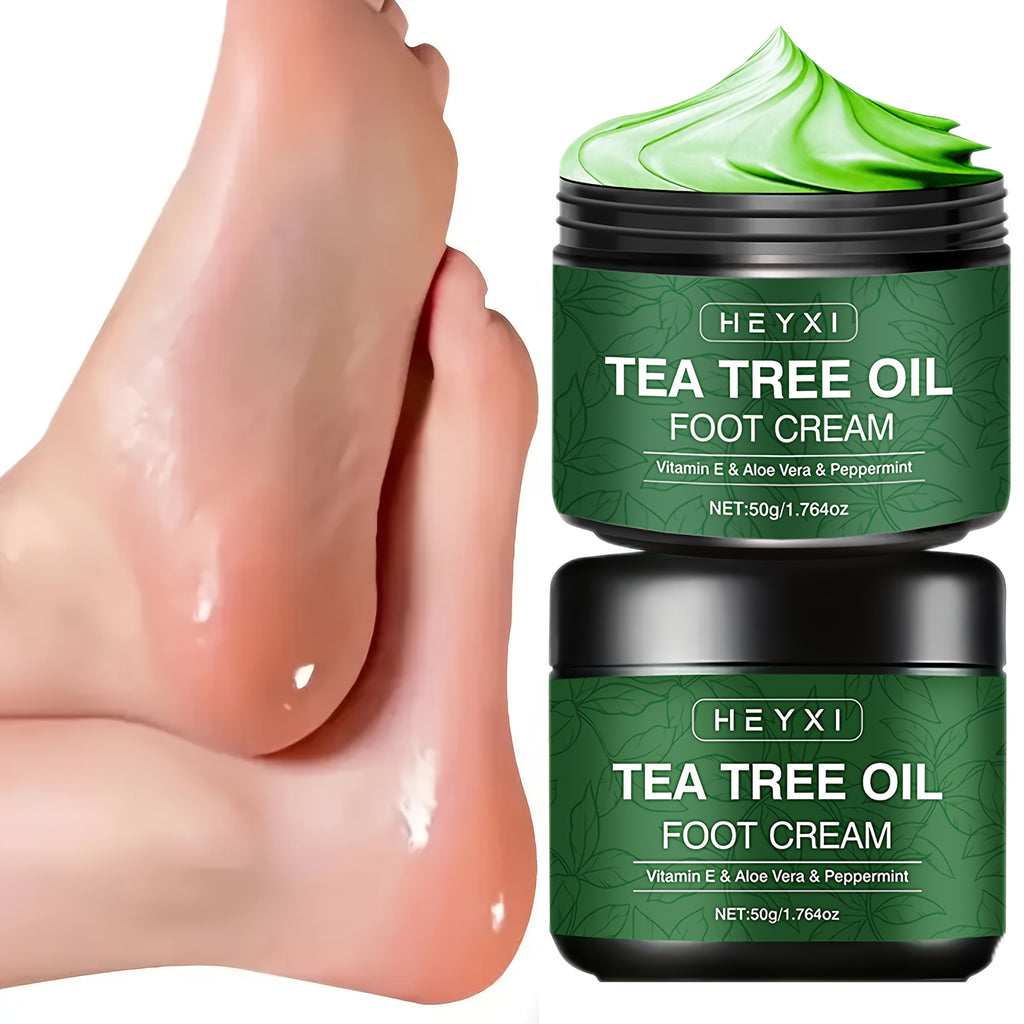2 pots de Crme pour Pieds  lHuile dArbre  Th Enrichie en Vitamine E loe Vera et Menthe  Hydratation Intense des Peaux Sches Rugueuses Fissures  Teinte Beige Clair  Parfum Frais LongLasting  Teneure Richement Stroles Vegetaliens
